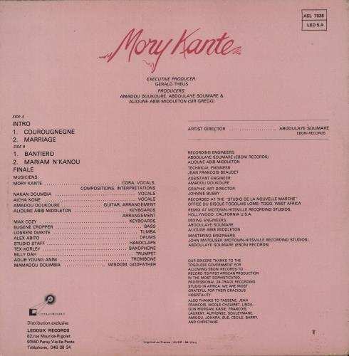 Mory Kante Mory Kante vinyl LP album (LP record) French YKALPMO882591