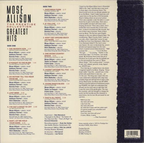 Mose Allison Greatest Hits - The Prestige Collection - Sealed vinyl LP album (LP record) US AM3LPGR873981