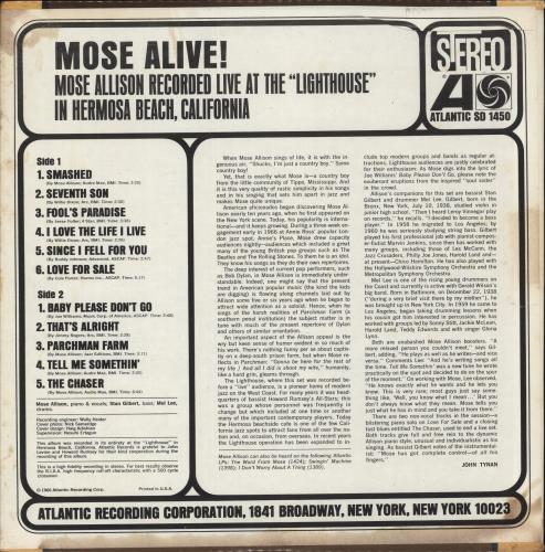 Mose Allison Mose Alive! vinyl LP album (LP record) US AM3LPMO871351