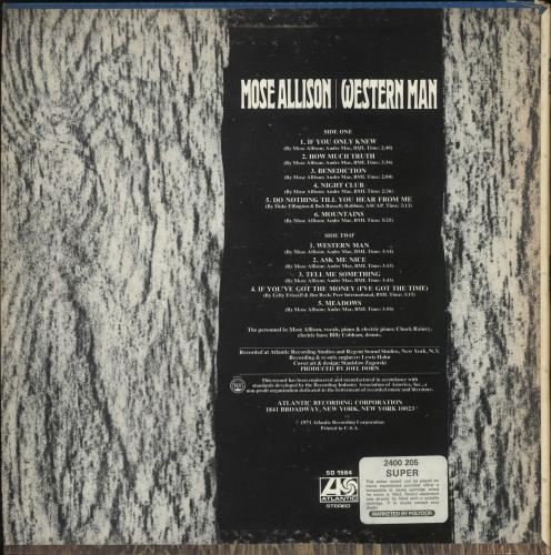 Mose Allison Western Man vinyl LP album (LP record) UK AM3LPWE749363