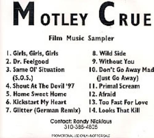 Motley Crue Film Music Sampler CD-R acetate US CRUCRFI130171
