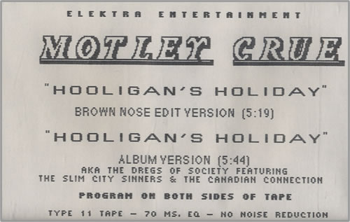 Motley Crue Hooligan's Holiday cassette single US CRUCSHO454546