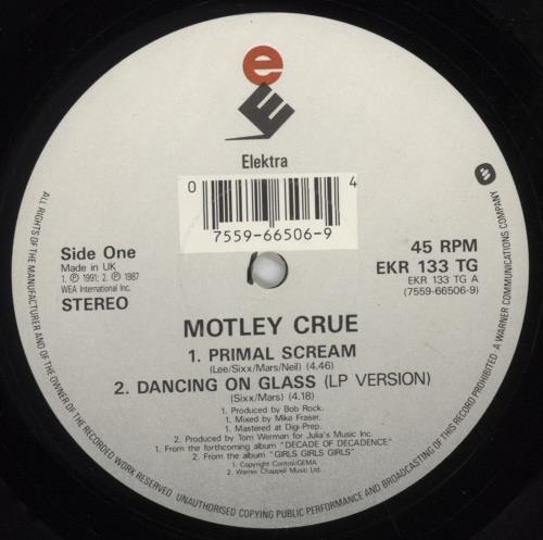 Motley Crue Primal Scream + Patch - EX 12" vinyl single (12 inch record / Maxi-single) UK CRU12PR12302