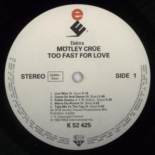 Motley Crue Too Fast For Love - EX vinyl LP album (LP record) German CRULPTO867920