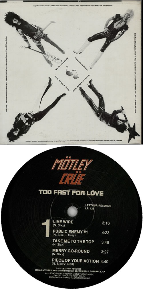 Motley Crue Too Fast For Love vinyl LP album (LP record) US CRULPTO629863
