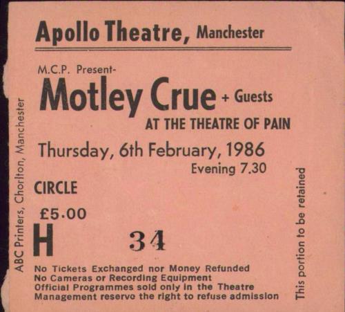 Motley Crue Welcome To The Theatre Of Pain + Ticket stub tour programme UK CRUTRWE557401