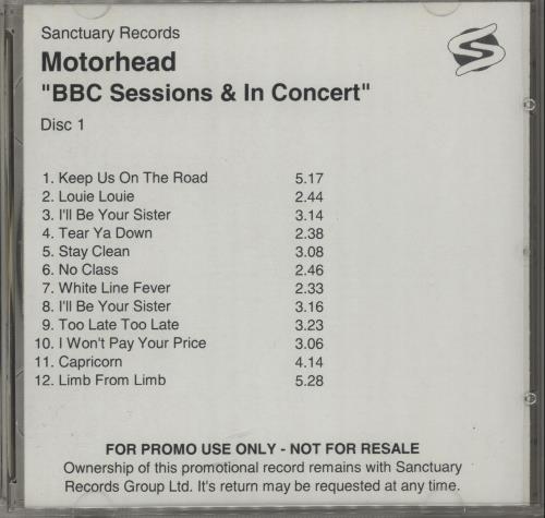Motorhead BBC Sessions & In Concert CD-R acetate UK MOTCRBB678656