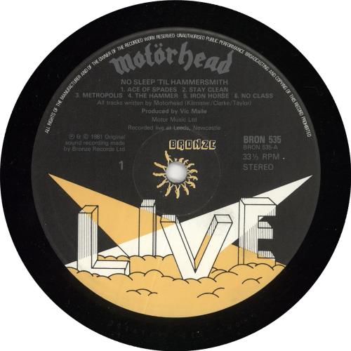 Motorhead No Sleep 'Til Hammersmith - Live Labels vinyl LP album (LP record) UK MOTLPNO229004