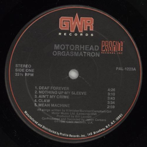 Motorhead Orgasmatron vinyl LP album (LP record) US MOTLPOR575622