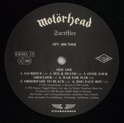 Motorhead Sacrifice vinyl LP album (LP record) German MOTLPSA687083