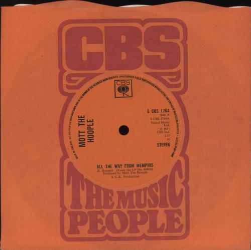 Mott The Hoople All The Way From Memphis - Solid 7" vinyl single (7 inch record / 45) UK MHO07AL559485