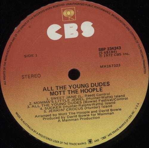 Mott The Hoople All The Young Dudes vinyl LP album (LP record) Australian MHOLPAL670867
