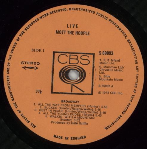Mott The Hoople Live + Playbill Booklet vinyl LP album (LP record) UK MHOLPLI499451
