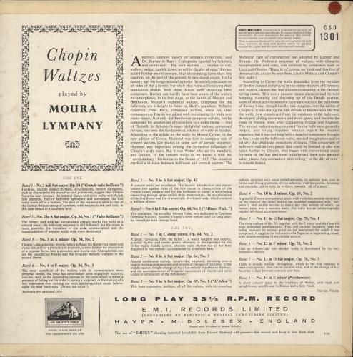 Moura Lympany Chopin Waltzes vinyl LP album (LP record) UK N91LPCH875747