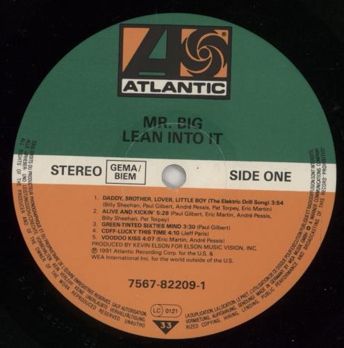 Mr Big (US) Lean Into It - VG vinyl LP album (LP record) German MRBLPLE867384