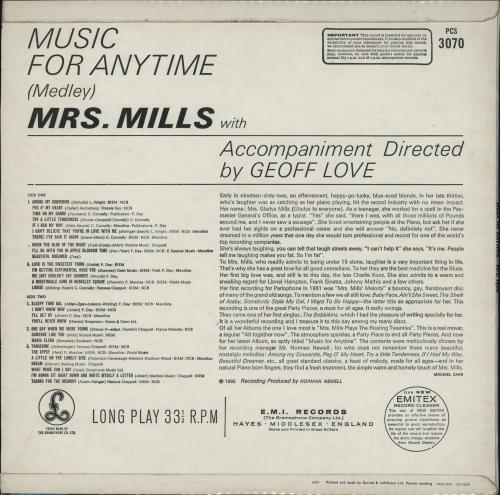 Mrs. Mills Music For Anytime vinyl LP album (LP record) UK MMQLPMU762998