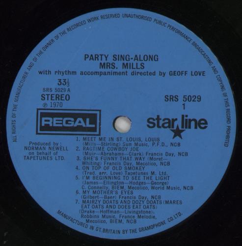 Mrs. Mills Party Sing Along vinyl LP album (LP record) UK MMQLPPA781482