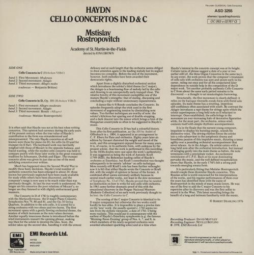Mstislav Rostropovich Haydn: Cello Concertos in D & C vinyl LP album (LP record) UK N64LPHA757265