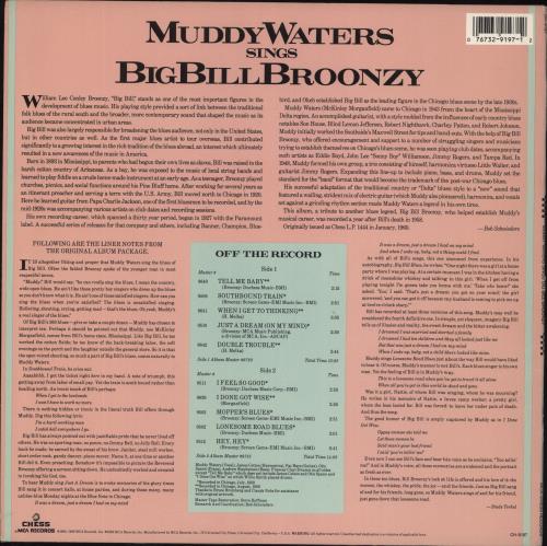 Muddy Waters Muddy Waters Sings Big Bill Broonzy vinyl LP album (LP record) US MDWLPMU802619
