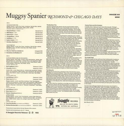 Muggsy Spanier Richmond & Chicago Days vinyl LP album (LP record) Australian ME5LPRI723567