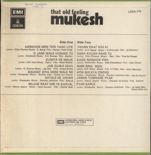Mukesh That Old Feeling vinyl LP album (LP record) Pakistani OXKLPTH859278