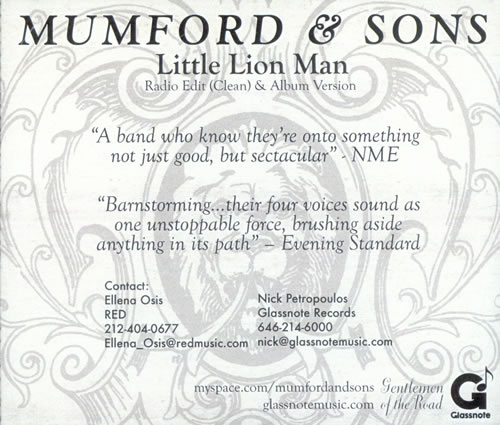 Mumford & Sons Little Lion Man CD-R acetate US M3DCRLI499866