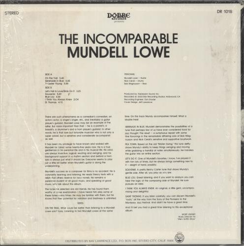 Mundell Lowe The Incomparable Mundell Lowe vinyl LP album (LP record) US LWMLPTH876170