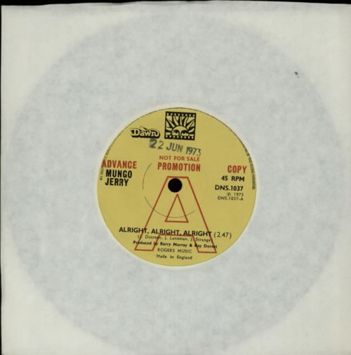 Mungo Jerry Alright, Alright, Alright - 'A' Label 7" vinyl single (7 inch record / 45) UK MUN07AL600879