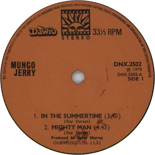 Mungo Jerry In The Summertime - 1st 7" vinyl single (7 inch record / 45) UK MUN07IN567685