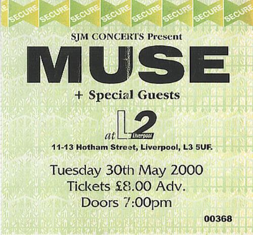 Muse L2, Liverpool concert ticket UK USETILL384876