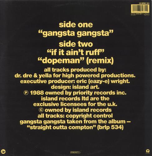 N.W.A. gangsta gangsta 12" vinyl single (12 inch record / Maxi-single) UK NWA12GA806128