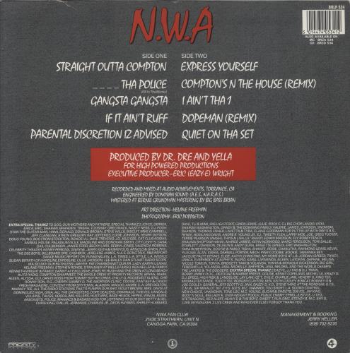 N.W.A. Straight Outta Compton - VG vinyl LP album (LP record) UK NWALPST859351