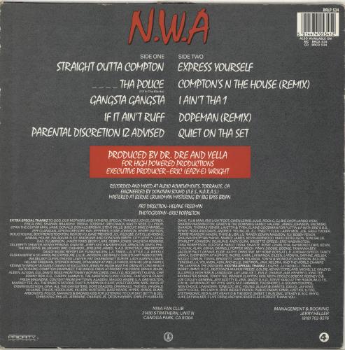 N.W.A. Straight Outta Compton vinyl LP album (LP record) UK NWALPST527233