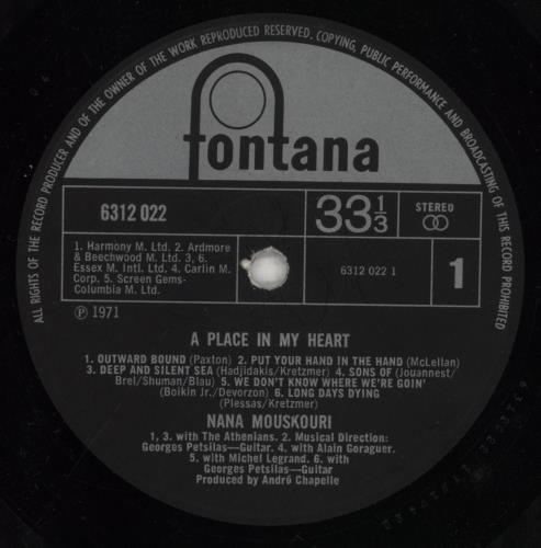 Nana Mouskouri A Place In My Heart vinyl LP album (LP record) UK NNMLPAP619491