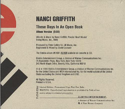 Nanci Griffith These Days In An Open Book CD single (CD5 / 5") US NANC5TH57353