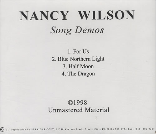 Nancy Wilson (Heart) Song Demos CD-R acetate US NWICRSO190795