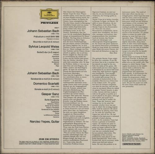 Narciso Yepes Barockwerke F�r Gitarre (Baroque Works For Guitar) vinyl LP album (LP record) UK NDXLPBA758778