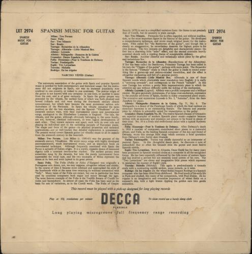 Narciso Yepes Musica Espa�ola Para Guitarra vinyl LP album (LP record) South African NDXLPMU861183