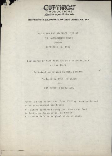 Nash The Slash Hammersmith Holocaust - Test Pressing vinyl LP album (LP record) UK NSLLPHA856591