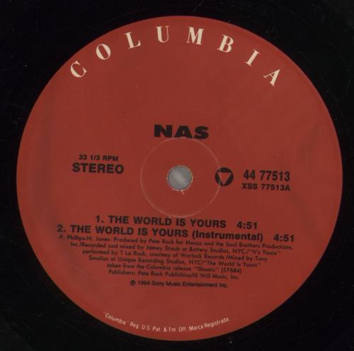 Nas The World Is Yours 12" vinyl single (12 inch record / Maxi-single) US N-S12TH886225