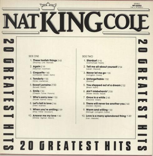 Nat King Cole 20 Greatest Hits vinyl LP album (LP record) UK NKCLPGR691527