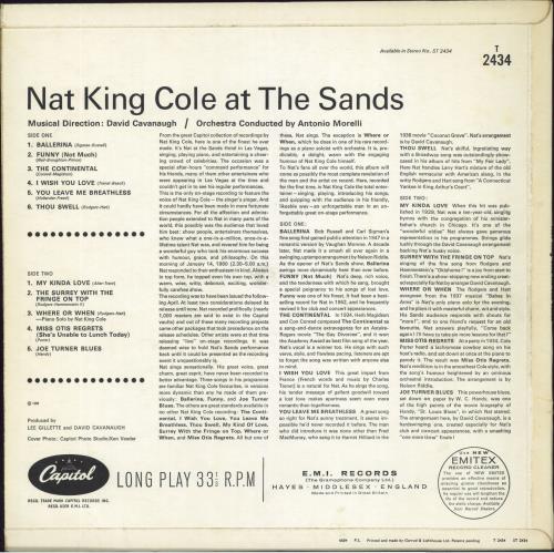 Nat King Cole At The Sands vinyl LP album (LP record) UK NKCLPAT804128