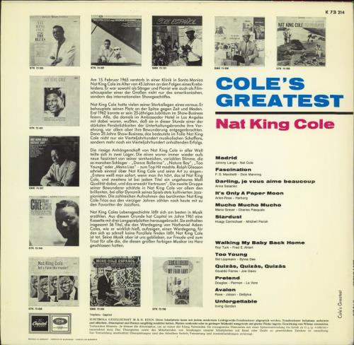 Nat King Cole Cole's Greatest vinyl LP album (LP record) German NKCLPCO789982