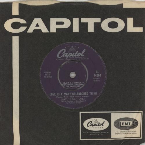 Nat King Cole Love Is A Many Splendored Thing 7" vinyl single (7 inch record / 45) UK NKC07LO869243