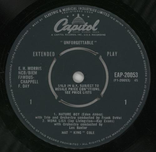 Nat King Cole Unforgettable EP 7" vinyl single (7 inch record / 45) UK NKC07UN569554