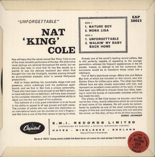 Nat King Cole Unforgettable EP 7" vinyl single (7 inch record / 45) UK NKC07UN569554