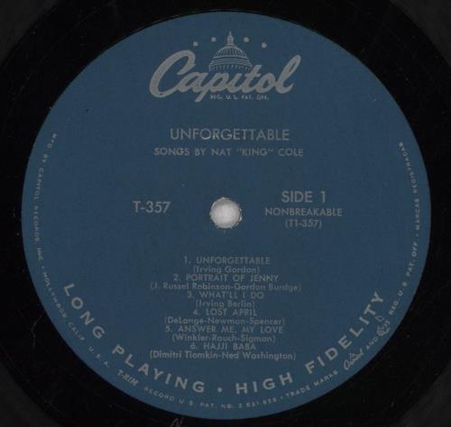 Nat King Cole Unforgettable vinyl LP album (LP record) US NKCLPUN801079