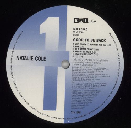 Natalie Cole Good To Be Back vinyl LP album (LP record) UK NCOLPGO681488