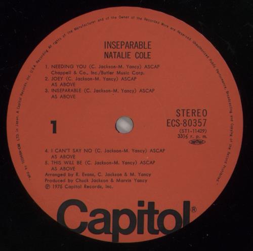 Natalie Cole Inseparable vinyl LP album (LP record) Japanese NCOLPIN884286