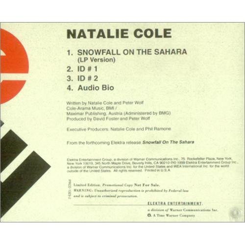Natalie Cole Snowfall On The Sahara CD single (CD5 / 5") US NCOC5SN149822